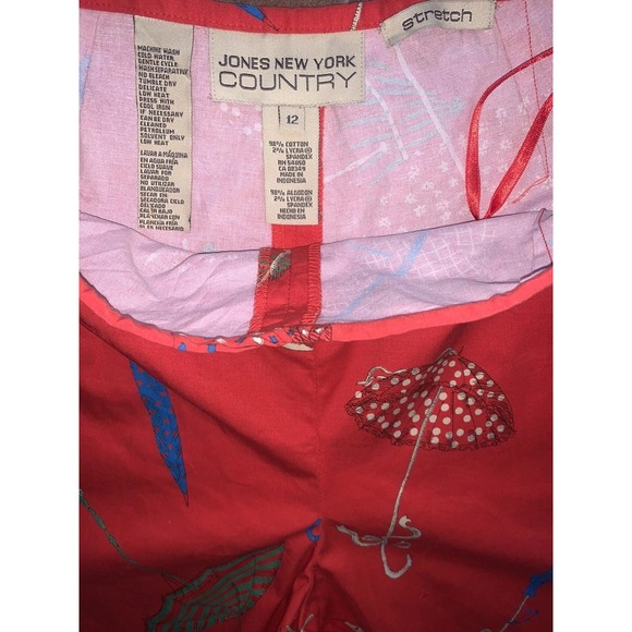 VTG Umbrella Pants by Jones New York Country Women 12 Red Side Zip Cruise Summer - Picture 3 of 7